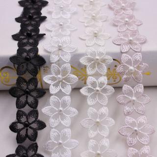 New Hot 1 meter Ethnic style beaded lace Flower Applique Pearl Core Lace Trim