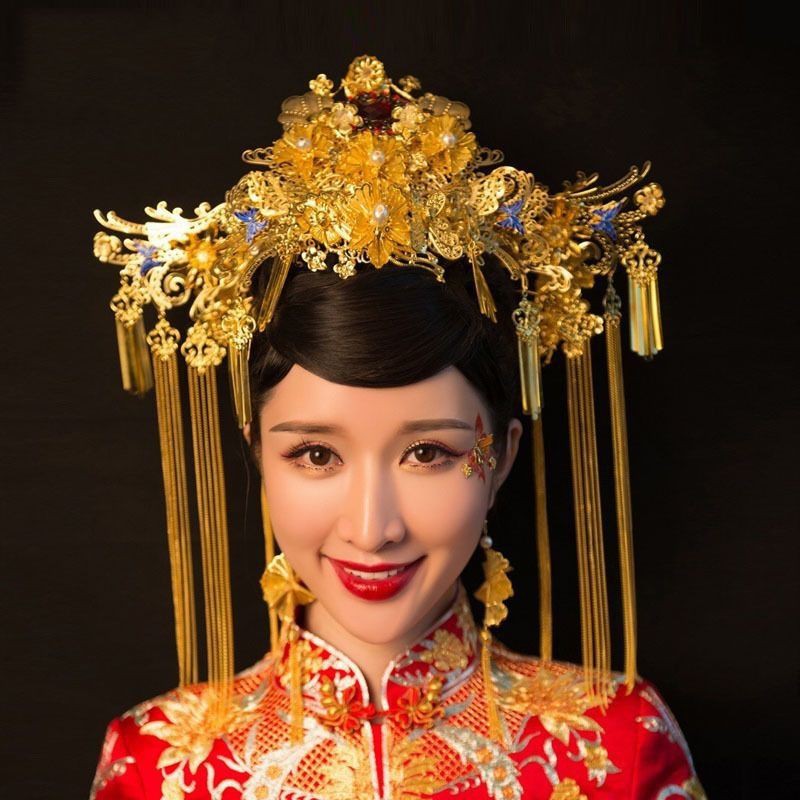 พร้อมส่ง  เครื่องประดับผม แต่งงานจีน  ชุดแต่งงาน ชุดจีน มงกุฎ ต่างหู ชุดจีน เครื่อง