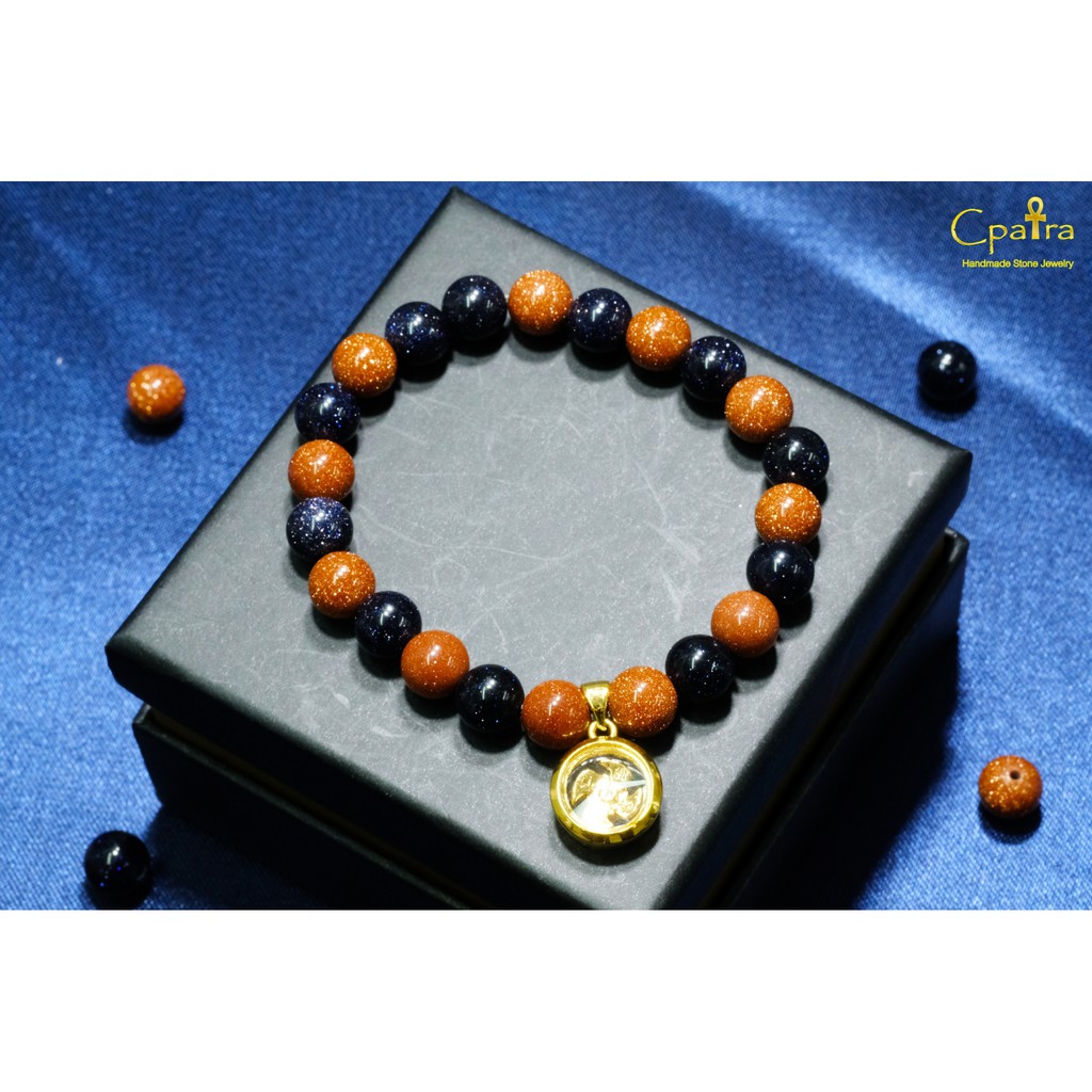 กำไลหิน 8 มิล Blue gold stone & Gold stone