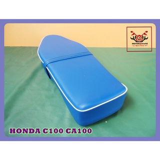 HONDA C100 CA100 "BLUE" COMPLETE SEAT with "WHITE" TRIM // เบาะ เบาะรถมอเตอร์ไซค์ สีน้ำเงิน คิ้วขาว ผ้าเรียบ สินค้าคุณภา