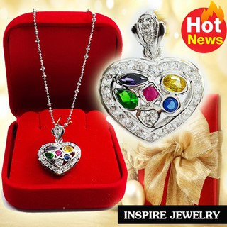Inspire Jewelry , จี้พลอยนพเก้าล้อมเพชรรูปหัวใจ พร้อมสร้อยคอทองขาวยาว 18" งานจิวเวลลี่ จี้ขนาด2cm.