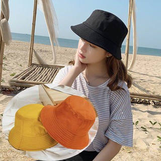 พร้อมส่ง หมวกปีกรอบทรงสวยผ้าหนา Bucket Hat หมวกสีพื้น