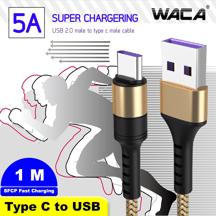 WACA สายชาร์จเร็ว Type C ไนล่อนถัก 5A USB Type-C OPPO,Huawei P30,P20 Pro,Mate 20 Pro,P20,Honor V20,m