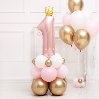 Boy Girl Number 1 Happy Birthday Balloons Set With Crown 1st Birthday Party Decoration