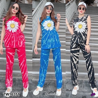 MF16351 เซต 2 ชิ้น เสื้อแขนกุด ผ้ามัดย้อมเนื้อหนา สกรีนลายดอกไม้ งานเทศกาลสีสันไกล้เข้ามาอีกแล้ว เนื้อผ้าอย่างดี การันตี