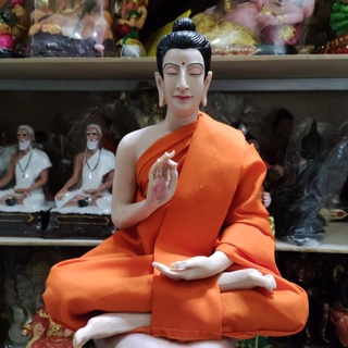 พระพุทธเจ้าประทานพร (หน้าตัก 9 นิ้ว สูง 25 ซม.) งานไฟเบอร์หุ่นขี้ผึ้ง ห่มจีวรเสมือนจริง