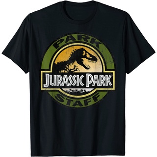 เสื้อยืดผ้าฝ้ายพิมพ์ลายแฟชั่น เสื้อยืด พิมพ์ลายกราฟิกโลโก้ Jurassic Park Staff สไตล์เรโทร สําหรับผู้หญิง