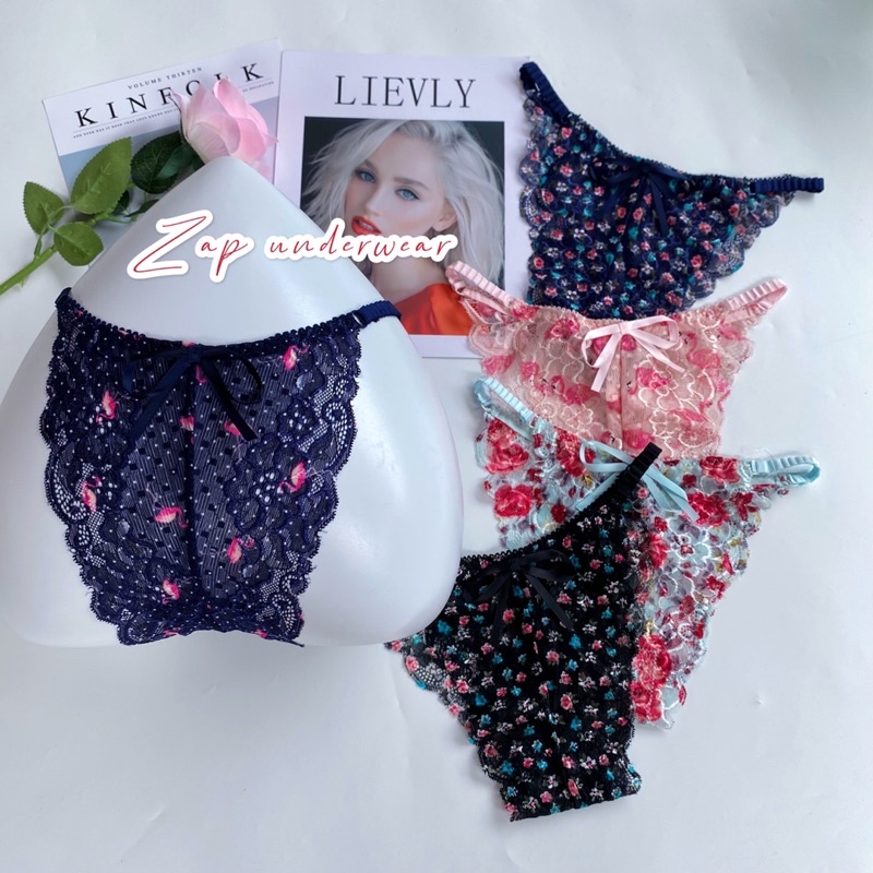 กางเกงใน บิกินี่เอวต่ำ ผ้าลายน่ารัก เส้นข้างเล็กเซ็กซี่ ลูกไม้นิ่มสวยมาก ใส่สบายที่สุด8114
