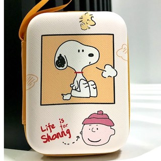 SNOOPY L กล่องเก็บสายชาร์จ  กล่องใส่ PWB , HDD , หูฟัง , เอนกประสงค์, Size L ลาย  ขาว เหลือง เป่าลม  งานดี eva MANOPNEST