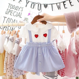 [พร้อมส่ง]มินิเดรสแบบเอี๊ยมกระโปรงสีฟ้า💙