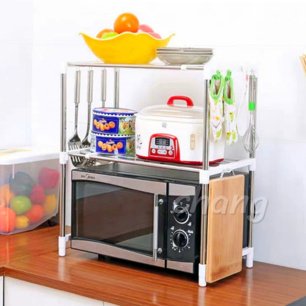 ชั้นวางครอมไมโครเวฟ 2 ชั้น ปรับความยาวได้ 49.5-85 cm ในครัว วางไมโครเวฟ CH0499