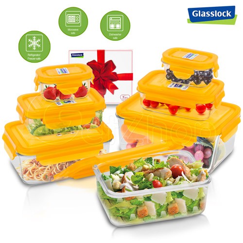 Glass Lock กล่องแก้ว ชุดกล่องของขวัญ 7 ชิ้น - สีส้ม