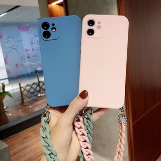 เคสโทรศัพท์มือถือ ซิลิโคนนุ่ม พร้อมสายโซ่คล้อง สีแคนดี้ สําหรับ Samsung A50 A50 A32 4G 5G A30S A20 A30 A10 A02S A10S A20S A72 A52 A12 4G 5G A22 4G 5G S21 FE Note 10 pro plus 20 ultra