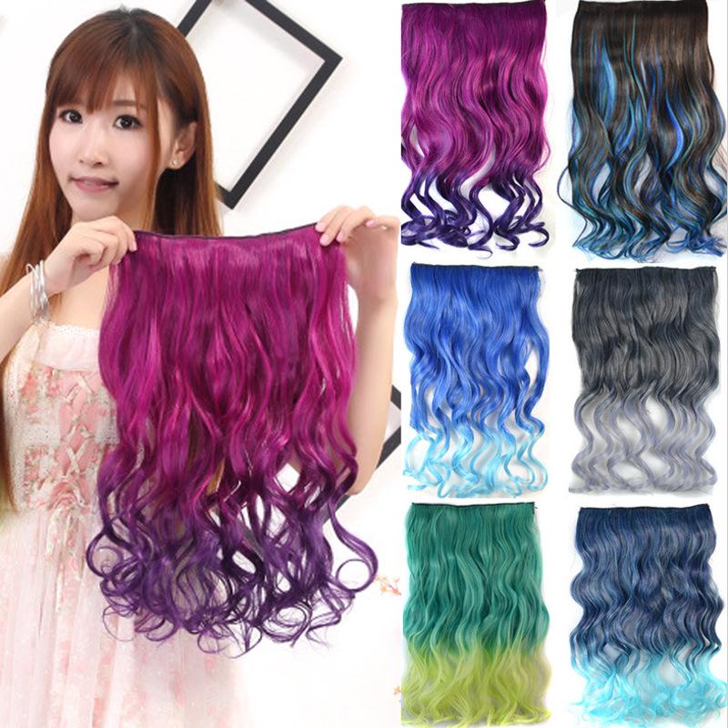 Clip In One Piece Wavy Hair Extension 5 Clips Balayage Gradient Ombre Color Cosplay Hairpieces