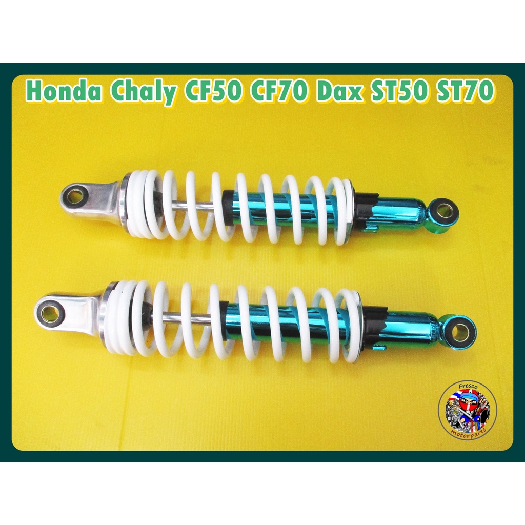 โช๊คหลัง สปริงขาว  - Honda Chaly​ CF50 CF70 Dax ST50 ST70 Rear​ Shock​ Set Blue / white
