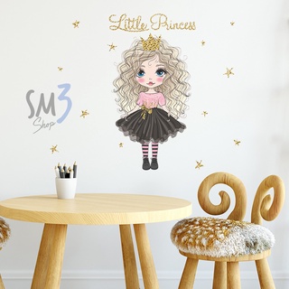 สติ๊กเกอร์ติดผนัง PVC กันน้ำ ภาพสาวน้อยชุดชมพู-ดำ Little Princess