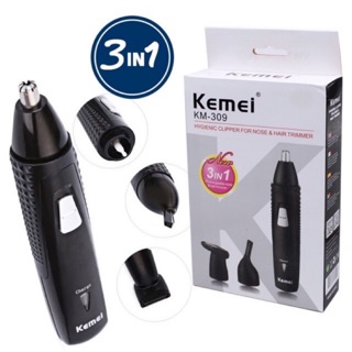 คุ้มมากก !! Kemei KM-309 เครื่องโกนหนวด ตัดแต่งขนจมูก กันจอน โกนขนหูและโกนหนวด 3 in 1 (เปลี่ยนหัวได้)