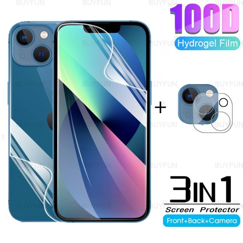 3in1 Hydrogel ฟิล์มสําหรับ iPhone 11 12 13 Pro Max Mini iPhone13 iPhone13Pro iPhone13ProMax 3D เลนส์