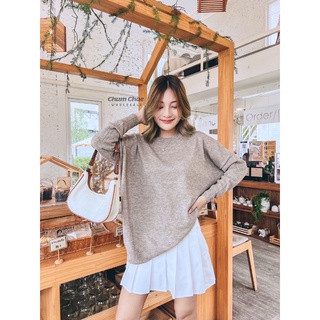 เสื้อไหมพรมคอกลม เสื้อไหมพรมโอเวอร์ไซส์ เสื้อไหมพรมผู้หญิง MUJI : Yak blend wool wide tunic #17000827869