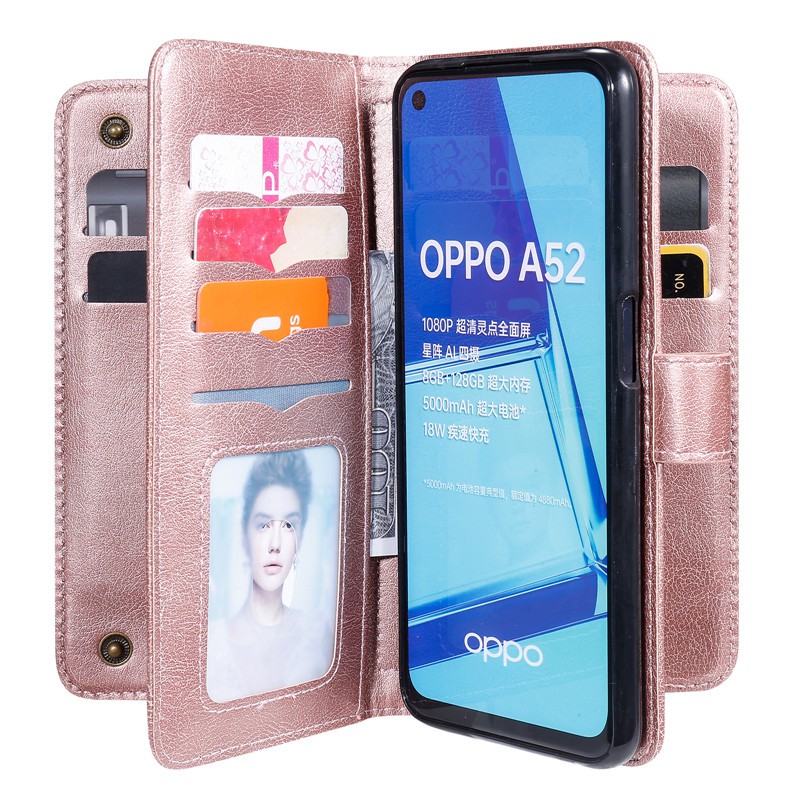 For Oppo A52 A92 A15 A32 A73 4G A93 A73 5G Fashionable Luxury Retro Bag Multi-function Design Wallet Card Slots Soft Pu Leather Flip Magnetic Lock Covering Full Protection Moblie Phone Holder Skin Stand Cover Case #8