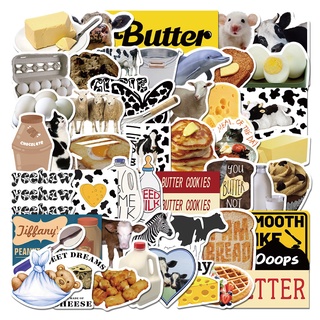 sticker สติกเกอร์ก อาหาร แฮมเบอร์เกอร์ ขนมปัง เค้ก  BUTTER วัว เนย นม MILK ชีส cake