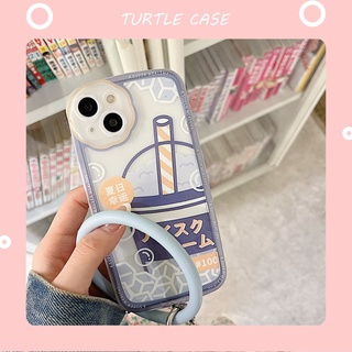 [พร้อมส่ง] เคสโทรศัพท์มือถือ ซิลิโคน ลายดอกไม้เครื่องดื่มน้ําแข็ง พร้อมสายคล้องมือ สําหรับ iPhone 14 13 12 11 PROMAX XS XR XSMAX SE2020 6 7 8PLUS MINI