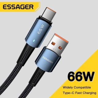 Essager สายชาร์จโทรศัพท์มือถือ usb type c 6A 66W พร้อมไฟ LED ชาร์จเร็วมาก สําหรับโทรศัพท์มือถือ