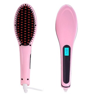 เครื่องหนีบผม ที่หนีบผม หวีผมตรง Digital Anti Static Hair Straightener Comb Heating Detangling Hair Brush (Pink)