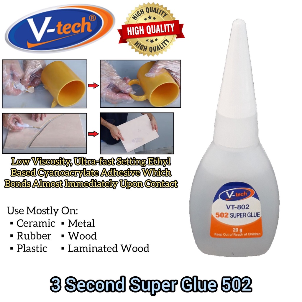 VTECH 3SECOND SUPER GLUE 502 สําหรับพลาสติกแก้ว ไม้เล็ก