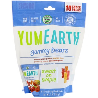 🔥Pre Order🔥สินค้าอเมริกา🇺🇸 YumEarth Gummy Bears, Assorted Flavors, 10 Snack Packs, 0.7 oz (19.8 g) Each