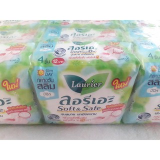 ผ้าอนามัย Laurier soft &amp; safe ห่อสีเขียวฟ้า กลางวัน สลิม มีปีก 22 cm 4 ชิ้น x 12 ห่อ