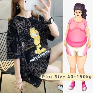 【Plus Size】(หลากสี) เสื้อยืดแขนสั้น ทรงหลวม ลายการ์ตูน สไตล์เกาหลี รองรับ 150 กก. สําหรับผู้หญิง