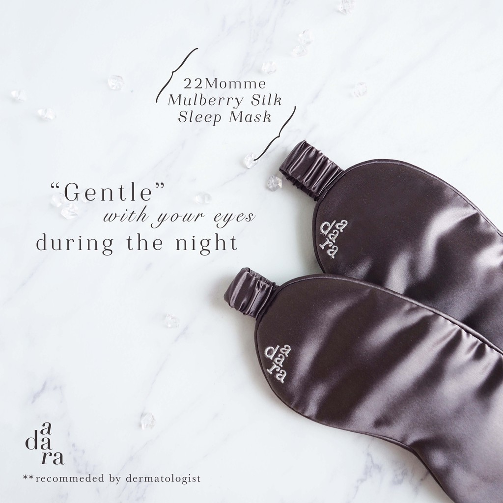 Adara.silk ผ้าปิดตา ผ้าไหมมัลเบอร์รี่ 100% + ถุงพกพา - เทาเข้ม Noir