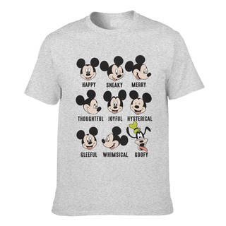 เสื้อยืด ผ้าฝ้าย พิมพ์ลาย Mickey Mouse Goofy Expressions Mood World สําหรับผู้ชาย