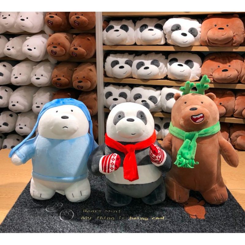 ตุ๊กตาหมี We bare bear Christmas Miniso ตุ๊กตา We Bare Bears Christmas Edition Stuffed Plush Toy Panda Grizz Ice Bear