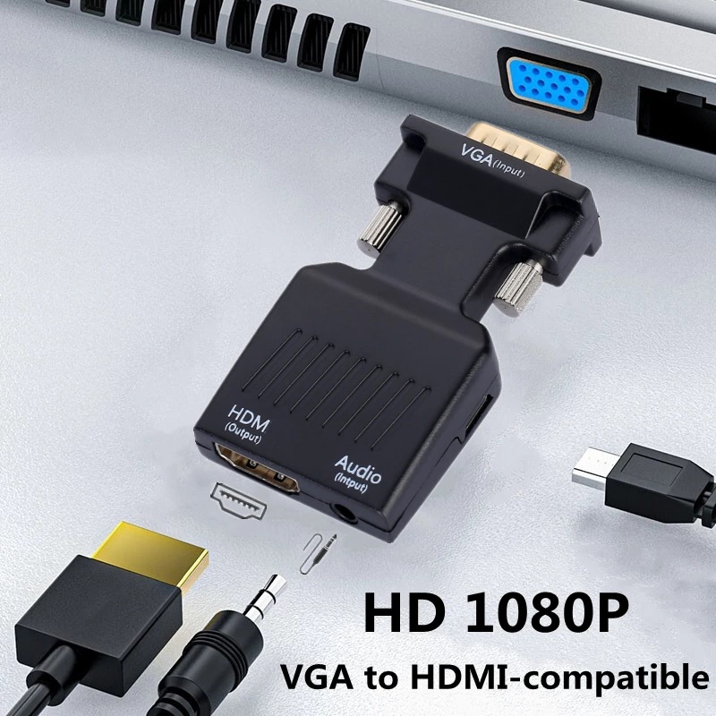🔥VGA TO HDMI TV Converter Adapter Dongle with 3.5mm Stereo Audio VGA tO HDMI Audio Video Adapter Converter 1080p