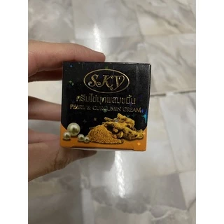S K Y ครีม ไข่มุก ขมิ้น กล่องดำ สติกเกอร์ทอง 20 กรัม x1 / SKY Pearl with Curcumins 20g x1