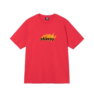 เสื้อยืดพิมพ์ลายแฟชั่น STUSSY เสื้อยืด ลายเปลวไฟ วิบวับ