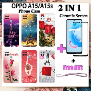 2 IN 1 เคสโทรศัพท์ OPPO A15 A15s พร้อมกระจกนิรภัยกันรอยหน้าจอเซรามิค แบบโค้ง ฟิล์มนิรภัย โรแมนติก