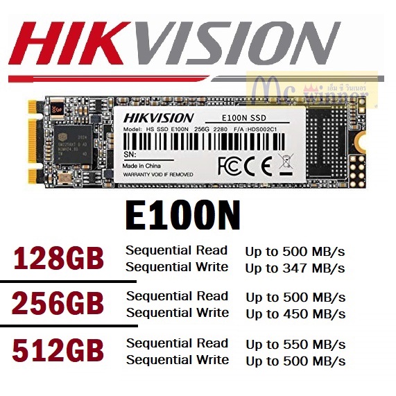 128GB | 256GB | 512GB SSD (เอสเอสดี) Hikvision E100N (HS-SSD-E100N) M.2 2280 (SATAIII 6Gb/s)- 3 ปี