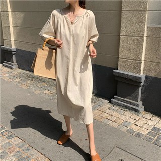 พร้อมส่ง 🍋 hollow beige dress C1135 เดรสยาวสีเบจ เดรสยาวสไตล์มินิมอล