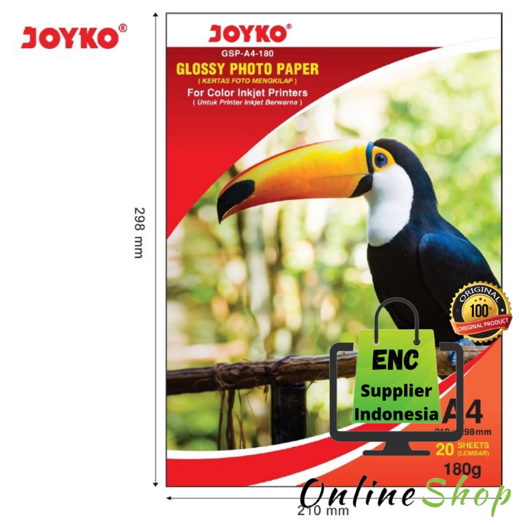 Joyko กระดาษภาพถ่าย A4 20 แผ่น 180 แกรม gsp-A4-180 joyko แพ็คละ 180 แกรม - enc.sup