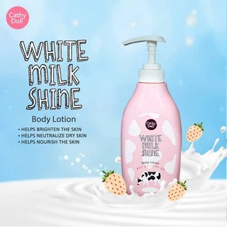ครีมทาผิว ครีมอาบน้ำ เคที่ดอลล์ ไวท์มิลค์ไชน์ Cathy Doll Series White Milk Shine Body Lotion/ Bath Cream 450 ml.