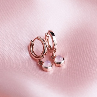 LUCY SUMMER Tiny Hoop Earrings (ต่างหูจี้กลมเงินแท้ พลอยแท้ Minimal)