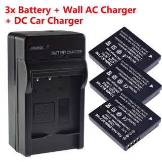 3X Battery + AC Charger + Car Plug for Panasonic DMW-BCF10E &amp;amp; Lumix DMC-FS4