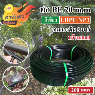 **ส่งฟรี** ท่อเกษตร PE ท่อ LDPE 20 มิล PN3.0 คาดเขียว ยาว 200 เมตร ท่อพีอี ส่งเคอรี่ฟรี