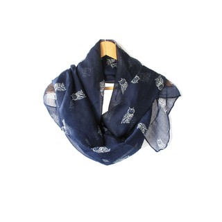 ผ้าพันคอ Owl Navy Trendy Collection Korean Style - ลายนกฮูกสีกรมท่า