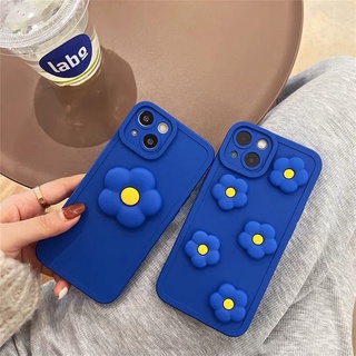 3D สีน้ำเงิน ดอกไม้ ลวดลาย เคสไอโฟน 12 13 11 Pro Max X Xs Max Xr 7 8 Plus เคสโทรศัพท์ซิลิโคน Lslt