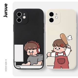 JURSUE เคสคู่ เคสไอโฟน คู่รัก กันกระแทกซิลิโคนนุ่มการ์ตูนน่ารักตลก เคสโทรศัพท์ Compatible for iPhone 14 13 12 11 Pro Max SE 2020 X XR XS 8 7 6 6S Plus พลัส XYH700