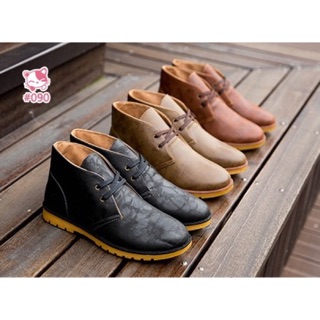 รองเท้าผู้ชายพร้อมส่ง  รองเท้าผู้ชายแฟชั่น ทรงบู้ทมาร์ตินสไตล์อังกฤษ วัสดุหนังทำลายแตกให้ลุควินเทจเก